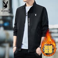 花花公子（PLAYBOY）夾克男外套上衣男士春秋季新款純色棒球服立領(lǐng)時(shí)尚潮流商務(wù)中青年 黑色加絨款 4XL (175斤-185斤)