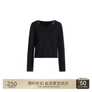 歐時力OCHIRLY V領(lǐng)寬松毛衣女飾金屬慵懶風(fēng)設(shè)計感高級秋季新品 黑色 M