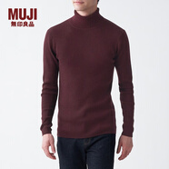 無(wú)印良品 MUJI 男式  羅紋編織 高領(lǐng)毛衣 AAC01A0A 長(zhǎng)袖針織衫 暗紅色 XS