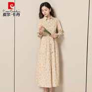 皮爾卡丹（pierre cardin）2025春秋新款復(fù)古文藝燈芯絨碎花連衣裙女修身顯瘦長(zhǎng)袖尖領(lǐng)風(fēng)衣裙 圖片色【米色碎花】 2XL