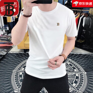 巴寶利亞旗艦店歐洲站夏季男絲光棉半袖歐貨潮牌圓領(lǐng)修身短袖簡(jiǎn)約t恤 白色 M