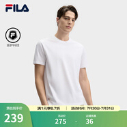 FILA 斐樂官方男子女子針織短袖衫2025春新款簡約休閑舒適情侶圓領T恤 標準白-WT 4XL