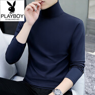 花花公子（PLAYBOY）純棉半高領(lǐng)打底衫男士長(cháng)袖t恤純色中領(lǐng)春秋男裝內衣體恤外穿秋衣 Q-YP-T193高領(lǐng)純色-寶藍 M 90-115斤