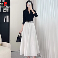 皮爾卡丹（pierre cardin）春秋穿搭一整套a字套裝裙氣質(zhì)修身顯瘦法式輕熟風(fēng)早秋兩件套 米白色半身裙套裝 S 90-100斤