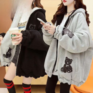 啄木鳥(niǎo)（TUCANO）雙面穿羊羔絨外套女2025新款冬季加絨加厚中長(cháng)款拉鏈開(kāi)衫長(cháng)袖衛衣 黑色拼灰色雙面穿【專(zhuān)柜品質(zhì) 加 S 建議80-100斤