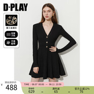 DPLAY2025年秋季新款法式黑色連衣裙女時(shí)尚氣質(zhì)修身短款針織裙子 經(jīng)典黑 S