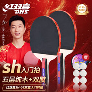 紅雙喜（DHS）乒乓球拍SH直拍對拍07訓(xùn)練娛樂兩拍一球套裝+乒乓球