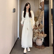 天啟世紀法式感白色連衣裙子女2025秋冬季小個子大衣內(nèi)搭打底長裙 白色【送腰帶】【小個子氣質(zhì)/廳 S 40/45kg