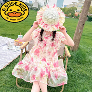 G.DUCKKIDS女童連衣裙夏季2025新款洋氣時髦兒童女寶寶夏裝甜美花仙子公主裙 X2429玫瑰花連衣裙+模特同款帽子 140 建議9-10歲