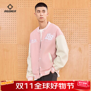 準(zhǔn)者棒球服外套男女春夏美式復(fù)古PU皮袖刺繡潮流百搭寬松運(yùn)動(dòng)夾克開衫 蓮粉 2XL (185)