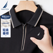 諾帝卡（NAUTICA）款男士桑蠶絲T恤翻領(lǐng)半拉鏈短袖Polo衫 黑色 M
