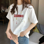 以純（YISHion）奶呼呼純棉短袖T恤女夏季2025新款今年女裝超火減齡寬松上衣 白色-D70字母流星 L 116-135斤