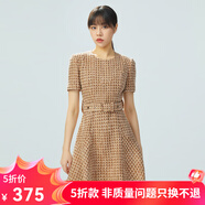 哥弟真的好（GIRDEAR）女裝氣質(zhì)修身高腰小香風連衣裙短裙A500179 米黃 L (4碼)
