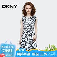 唐可娜兒（DKNY）【京東奧萊】圓領(lǐng)無(wú)袖印花連衣裙女夏季新款時(shí)尚顯瘦氣質(zhì)中長(zhǎng)裙W1 W1312Z08-010 S