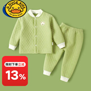 G.duck寶寶保暖衣夾棉套裝0-3歲純棉內衣嬰兒秋冬加厚男女衣服夾棉網(wǎng)紅 綠色小熊 【三層夾棉】 80