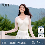 森馬（Semir）【云柔親膚】長(zhǎng)袖t恤女短款V領(lǐng)修身上衣24年新款插肩袖休閑薄外套 粉色調(diào)01315 M