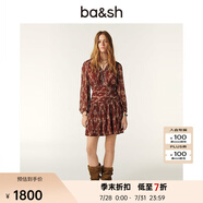 ba&sh bash2025早春新款法式摩登印花V領(lǐng)收腰連衣短裙1E25MINT BRIQUE XL (3)