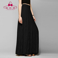 蜜樂(lè )奇勾花修身顯瘦高腰鏤空花色蕾絲半身裙長(cháng)款百搭松緊腰百褶拖地長(cháng)裙 黑色 XL