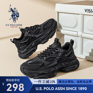 美國馬球協(xié)會（U.S.POLO ASSN.）厚底老爹鞋男2025新款男鞋夏季透氣運動鞋男士網(wǎng)面增高休閑鞋子男 黑色（透氣款） 41 (255mm) 標準運動鞋碼-