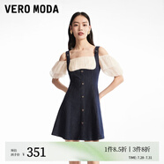 VEROMODA連衣裙夏季甜美拼接假兩件露肩后拉鏈A擺324242020 J3E特深牛仔藍(lán)色 短款 M