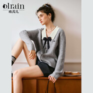 Olrain歐芮兒翻領蝴蝶結毛衣女裝秋季套頭衫上衣 灰色（第二批次） XL