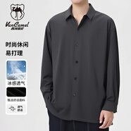 西域駱駝（VANCAMEL）襯衫男春秋長袖襯衣男士寬松休閑男裝上衣韓版純色衣服 深灰 XL