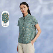 天意夏季新品袖口燈籠收褶純棉印花燈籠袖短袖襯衫 1121 2XL