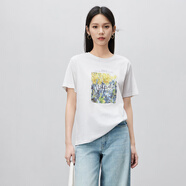尚都比拉（Sentubila）棉短袖女印花T恤2025新款夏季裝寬松圓領(lǐng)綠色半袖上衣 白色 S 85-100斤