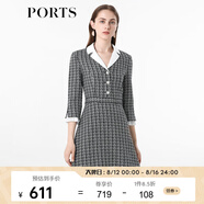 PORTS寶姿女裝 秋冬新品收腰氣質(zhì)連衣裙ALL9D016JFE033 黑色格子 L (8)