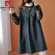 皮爾卡丹大碼女裝夏裝上衣蕾絲網(wǎng)紗拼接短袖2025夏季連衣裙女公主裙子女夏 黑秋長(cháng)袖 2XL 【160-175斤】