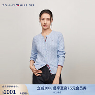 TOMMY HILFIGER【復(fù)古絞花】春秋季女裝純棉肌理感圓領(lǐng)內(nèi)搭打底衫開衫針織衫毛衣 【撞色絞花開襟】-  天藍(lán)色C1O L （推薦：120-130斤）