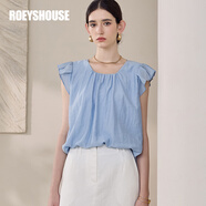 ROEYSHOUSE羅衣時(shí)尚通勤純色襯衫女2025夏季新款褶皺圓領(lǐng)飛飛袖上衣12334 淺藍色 L