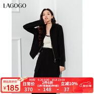 lagogo休閑運動(dòng)風(fēng)連帽衛衣短外套女拉谷谷春秋新款黑色簡(jiǎn)約百搭上衣 黑色(W1) L