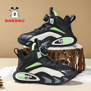 巴布豆（BOBDOG）兒童籃球鞋男童運動(dòng)鞋2026春季新款中大童網(wǎng)面透氣男孩休閑鞋14歲 黑熒光綠【加絨大棉】XFK111 37 鞋內長(cháng)23.5cm