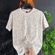 FR.YH.ZH宸鑠男裝夏季新款個(gè)性古惑仔短袖休閑百搭圓領(lǐng)體恤半袖洋氣上衣 米拼紫 M 建議95-115斤