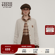 Teenie Weenie小熊女裝毛衣秋舒適學(xué)院風(fēng)綿羊毛絞花針織開衫軟外套 燕麥色 XS