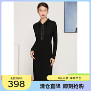 敦奴（DUNNU）dunnu敦奴冬季小翻領(lǐng)修身風(fēng)琴褶針織連衣裙顯瘦中長(cháng)裙 正黑色 L