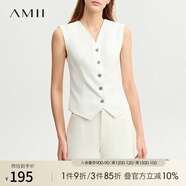 AMII2025春新款通勤環(huán)保面料修身V領(lǐng)無袖幾何衣擺設(shè)計馬夾上衣女 米白 170/92A/XL