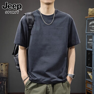 JEEP SPIRIT正品吉普高端短袖男休閑純色t恤男2025夏季新款寬松薄款上衣男 Z3216黑灰T恤 XL 碼  推薦體重140-160斤