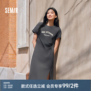 森馬（Semir）連衣裙女復(fù)古休閑中長裙簡約風(fēng)夏季小心機(jī)字母開叉T恤裙顯瘦 深灰20937 M
