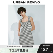 UR2025春季新款女裝慵懶風(fēng)撞色條紋長(zhǎng)款U型領(lǐng)連衣裙UWH750030
