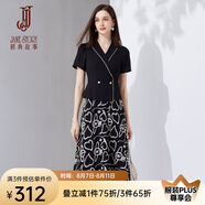 經(jīng)典故事（JANE STORY）法式西裝領(lǐng)碎花連衣裙女2024夏季新款設(shè)計(jì)感拼接時(shí)尚收腰顯瘦長(zhǎng)裙 黑色 M
