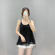 菲波頓吊帶背心女可外穿遮肚子寬松夏季胖子加大碼雙層打底內搭雪紡上衣 黑色圓點可調節(jié)吊帶 XL 建議130-150斤