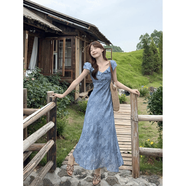 山頭林村揭陽連衣裙設(shè)計(jì)感荷葉邊扎染短袖連衣裙女夏季氣質(zhì)別致修身顯瘦長(zhǎng) 別致顯瘦單層連衣裙 L  (建議108-120斤)