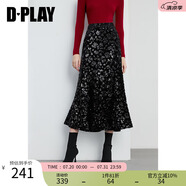 DPLAY秋季復(fù)古風(fēng)黑色絲絨亮閃閃閃亮片刺繡魚尾長裙半身裙女 半裙-經(jīng)典黑 L