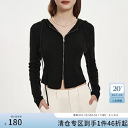 范思藍(lán)恩秋季小妖精美式連帽開(kāi)衫衛(wèi)衣女春秋季魚(yú)骨收腰短款針織上衣秋裝 黑色 XS