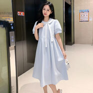 木清清大碼胖妹妹日系清新學(xué)院風(fēng)連衣裙少女夏季新款法式甜美森系長(cháng)裙 淺藍色 L 110-125斤