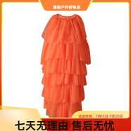 歐美重工度假風多層次網(wǎng)紗連衣裙女夏季新款蕾絲拼接不規(guī)則蛋糕裙 桔紅色(含內(nèi)襯) S