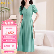 XAE輕奢品牌短袖連衣裙女2025夏季新款感法式V領(lǐng)修身顯瘦純色裙 水藍(lán)色 XL 【適合115-125斤】