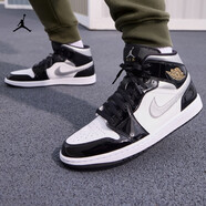 耐克（NIKE）aj1男鞋 Air Jordan 1 mid 喬1中幫男子灰白黑休閑運動(dòng)籃球鞋 HV0789-010黑白金銀 41
